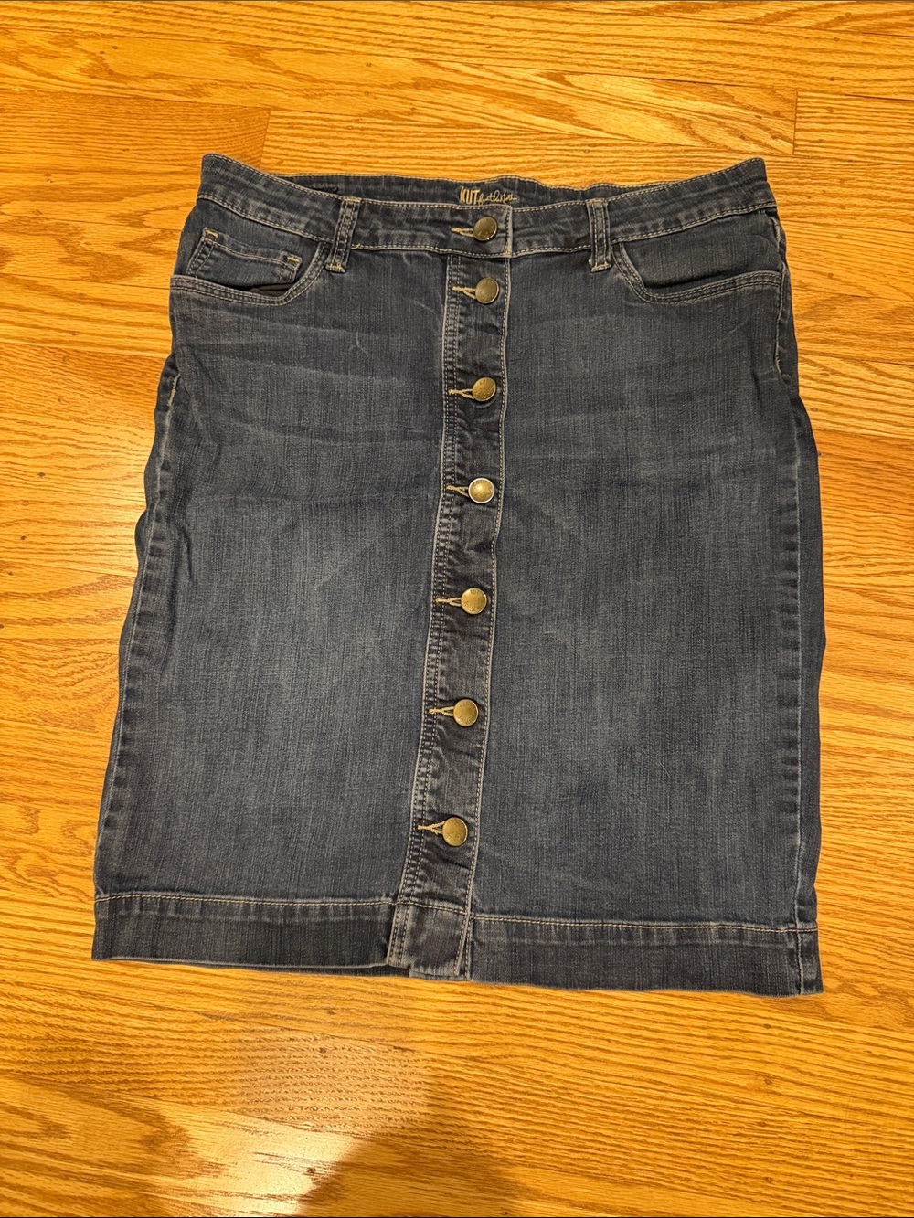 Kut from the Kloth Dark Blue Button-Front Denim Pencil Skirt